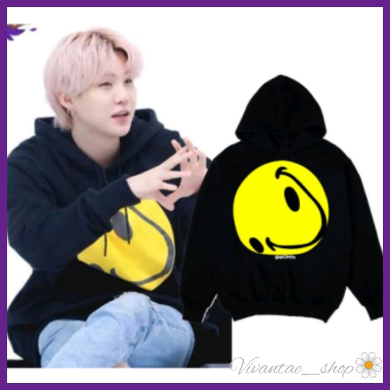 Hoodie "SMILE" Graphic BTS SUGA MIN YOONGI BANGTAN OUTFIT JAKET JUMPER gambar emot / emoticon senyum