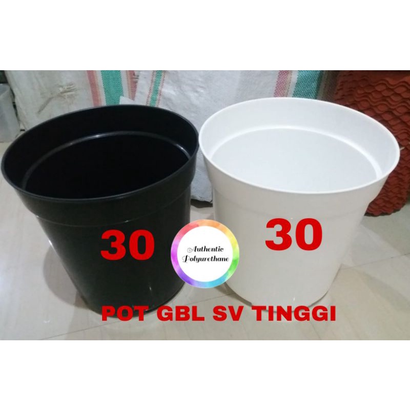 Pot Bunga Plastik GBL SV Tinggi ukuran 30cm warna Putih dan Hitam