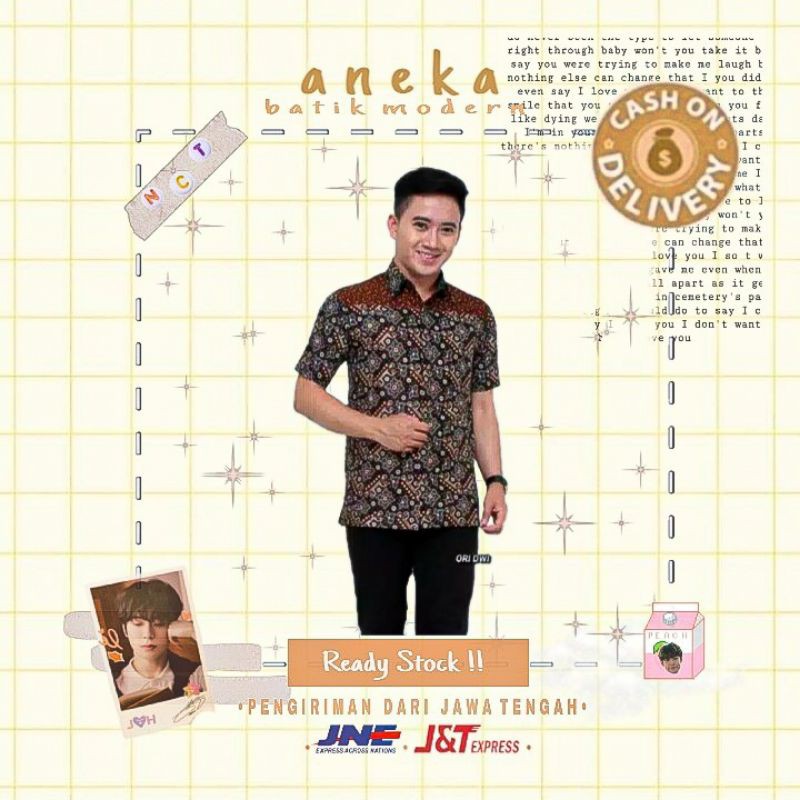 Atasan batik pria cowok hem batik kemeja batik lengan pendek motif bunga pasiran murah simpel kerja