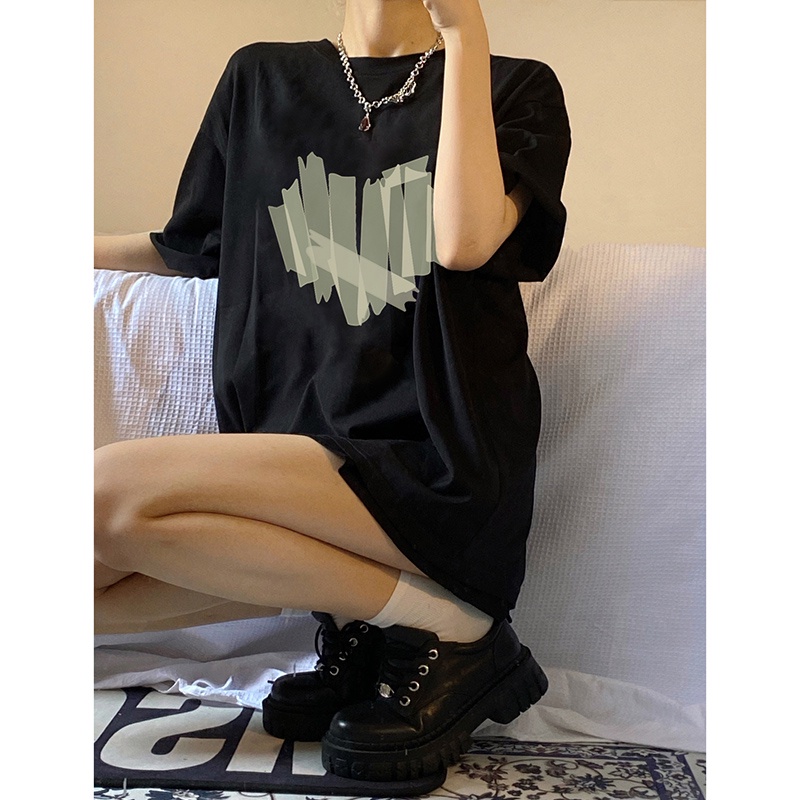 EUNII T-shirt  Lengan Pendek Graffiti Cherish Korean Style/Kaos Atasan Wanita/Kaos Wanita/Baju Oversize Wanita