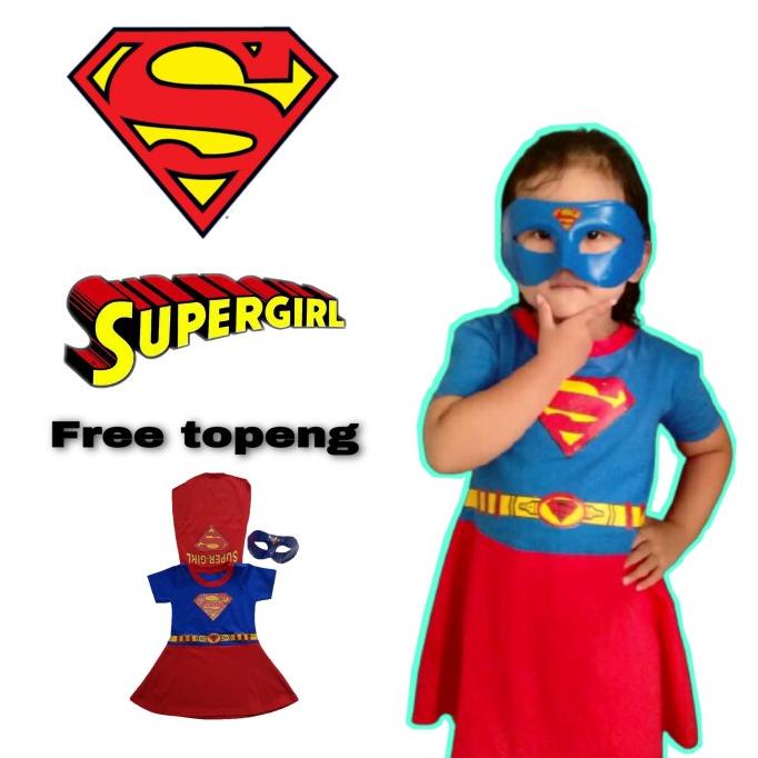 BAJU KOSTUM ANAK PEREMPUAN SUPERGIRLS BERSAYAP |DRES SUPERMAN CEWEK