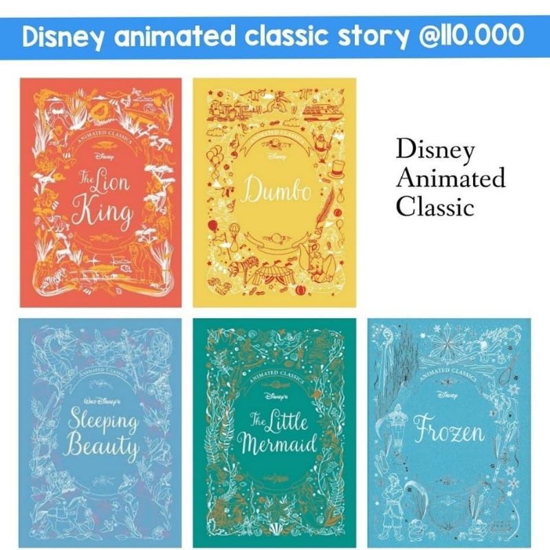 Animated classic walt Disney story book snow white / Aladdin /Dumbo/lionking/sleeping beauty/mermaid