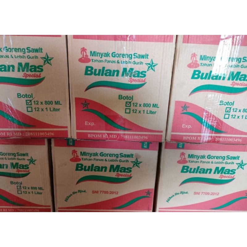 

MINYAK GORENG BULAN MAS 12BOTOL 800Ml (MINIMAL 1 KARTON)