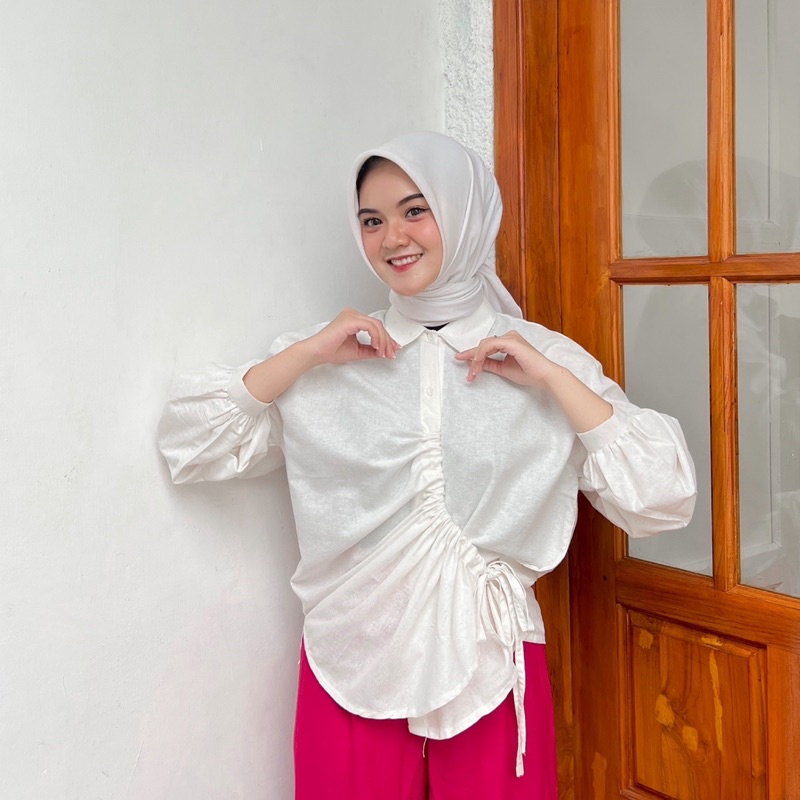 READY Aqella blouse by vitafa id | blouse serut | kemeja serut linen REAL PICTURE