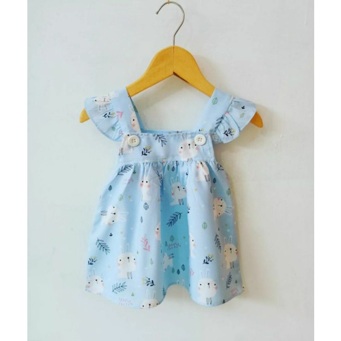 Dress Bayi Perempuan 0 6 12 18 Bulan Dress Overall Anak Bayi Murah-Biru Muda