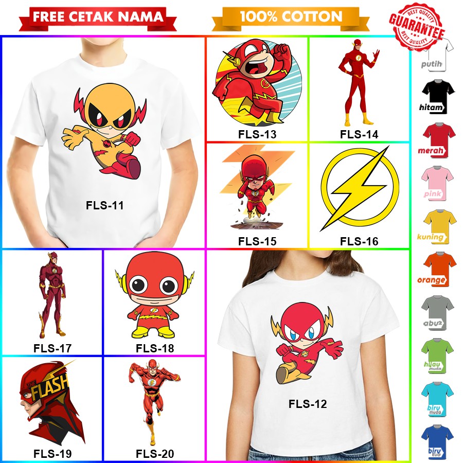 [FREE NAMA!!] Baju Kaos ANAK DAN DEWASA THE FLASH BANYAK MOTIF