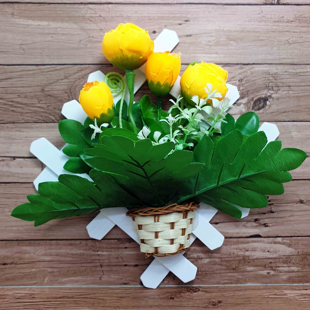 Hiasan Bunga Gantung 17cm x 17cm/ Bunga Plastik/  Bunga Artificial/ Bunga Palsu-Bunga Kuning