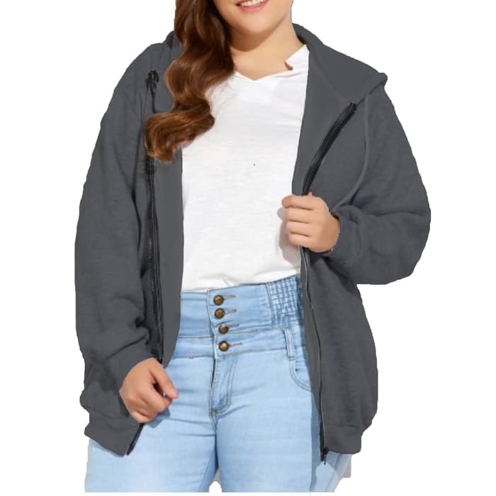 Berkualitas Jfashion Women s BIG SIZE Hoodie Jacket with Pocket July Hoodie Hitam