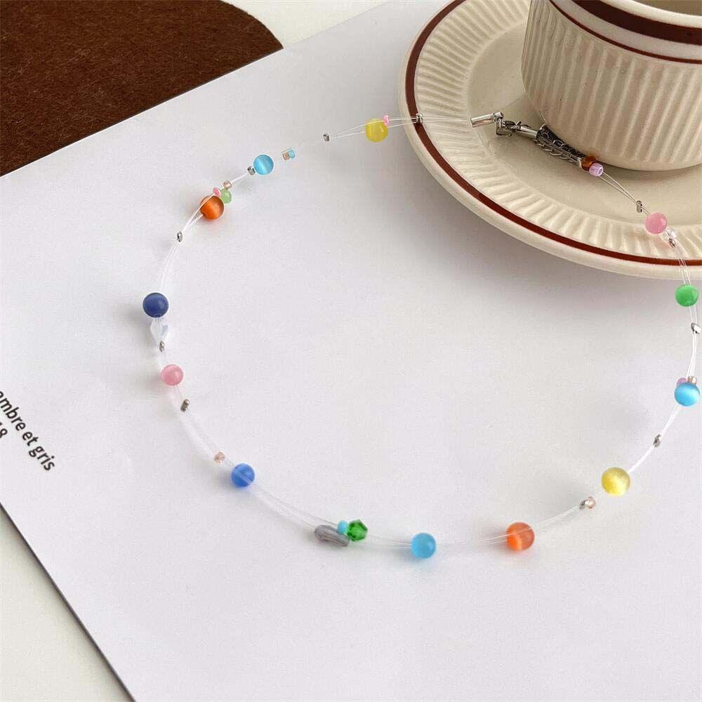 Mxbeauty Opal Kalung Kepribadian Geometris Rantai Transparan Minimalis Warna Manik-Manik Hadiah Pacar Kalung Gaya Korea Necklace