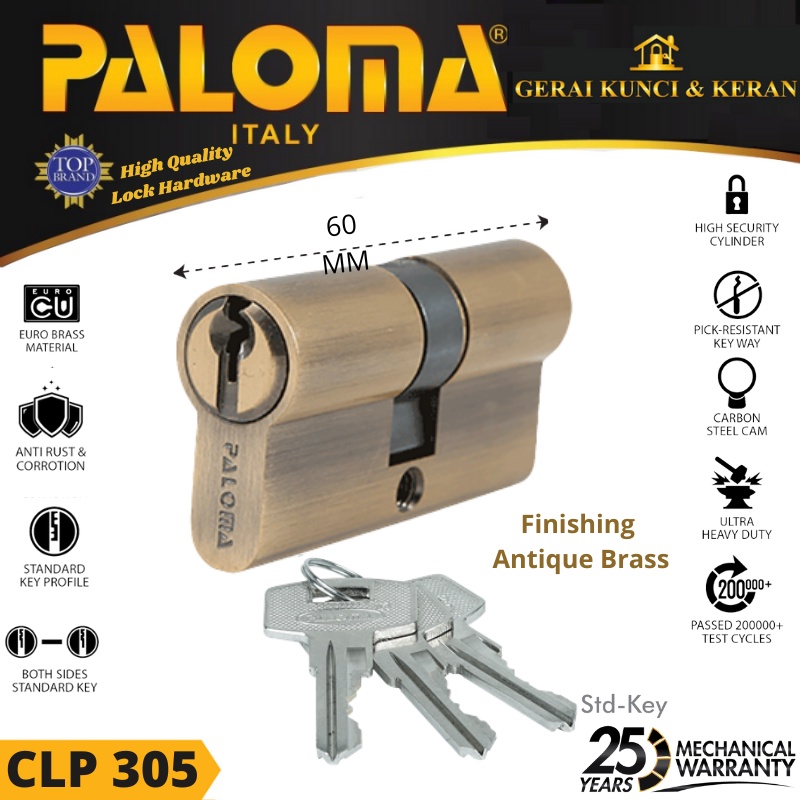 Double Cylinder PALOMA CLP 305 DELUXE DC-SK 60MM - Standard Key AB