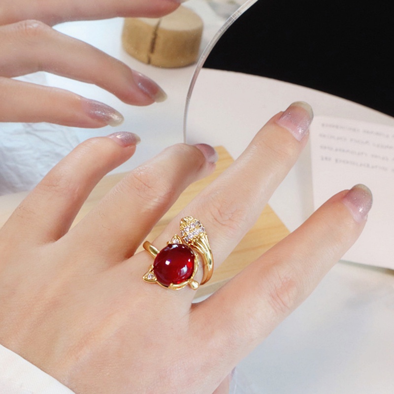 Cincin Titanium Wanita Adjustable Anti karat 18k Emas Rubah Ruby Berlian aksesoris Korea