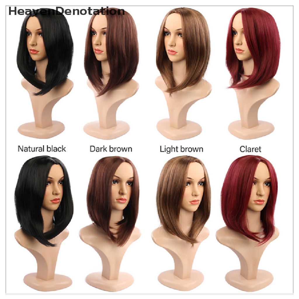 Wig Rambut Manusia Model Bob Pendek Lurus Tanpa Lem Untuk Wanita