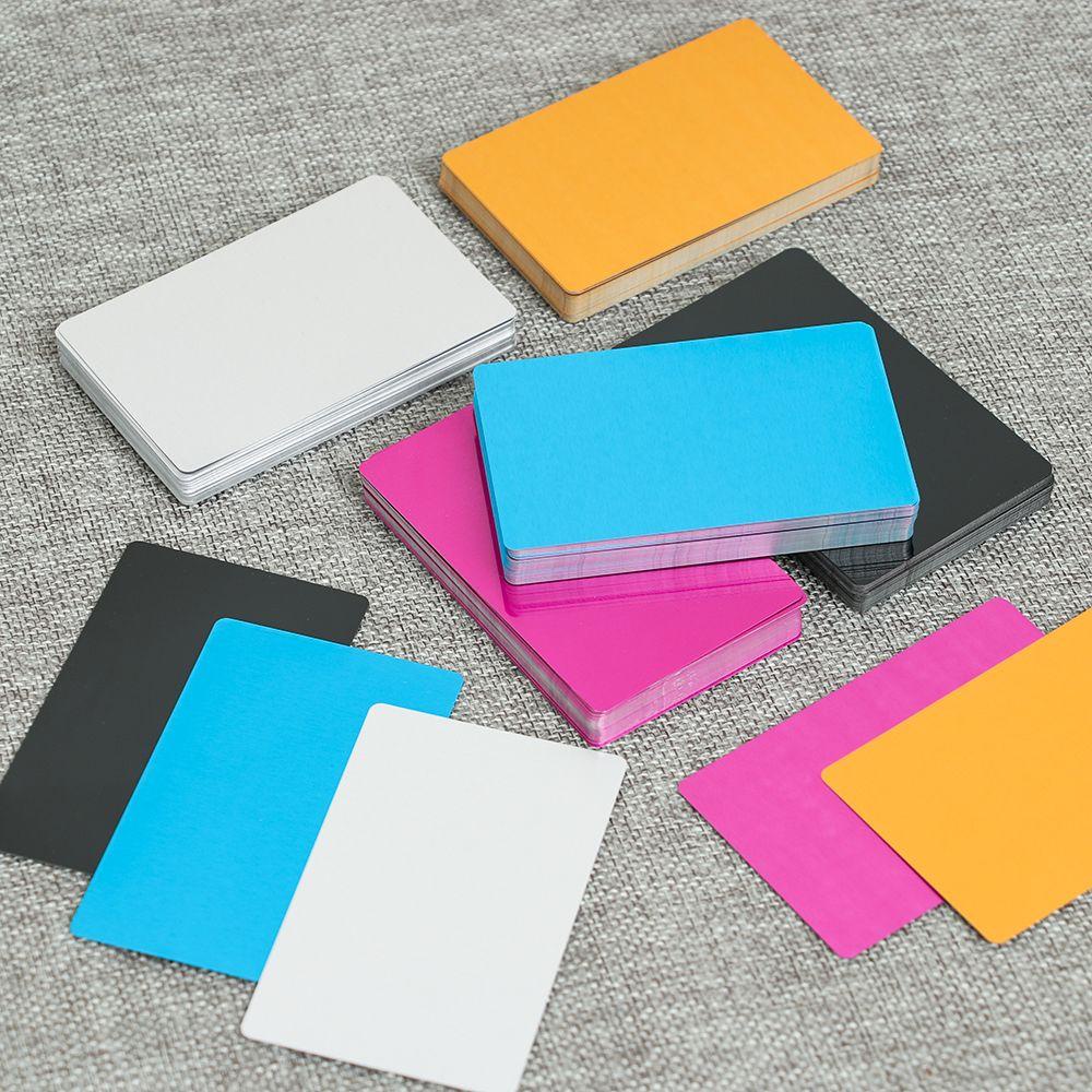 R-flower 50pcs/Set Kartu Nama Perlengkapan Kantor Kartu Nama Aluminium Grafir Laser