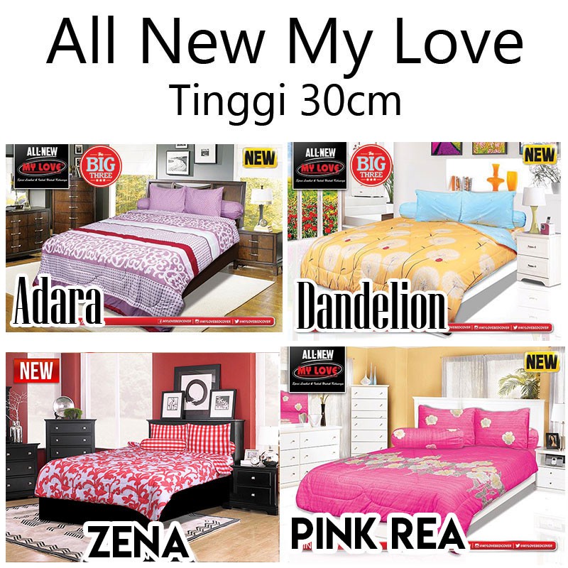 BEDCOVER + Sprei ALL NEW MY LOVE 200x200 Tinggi 30 motif Pink Polka Maple Leaf Nigella Coastal Kalia Enzo Magani   - Super King 200 - T30 - BC Minimalis Bunga Abstrak