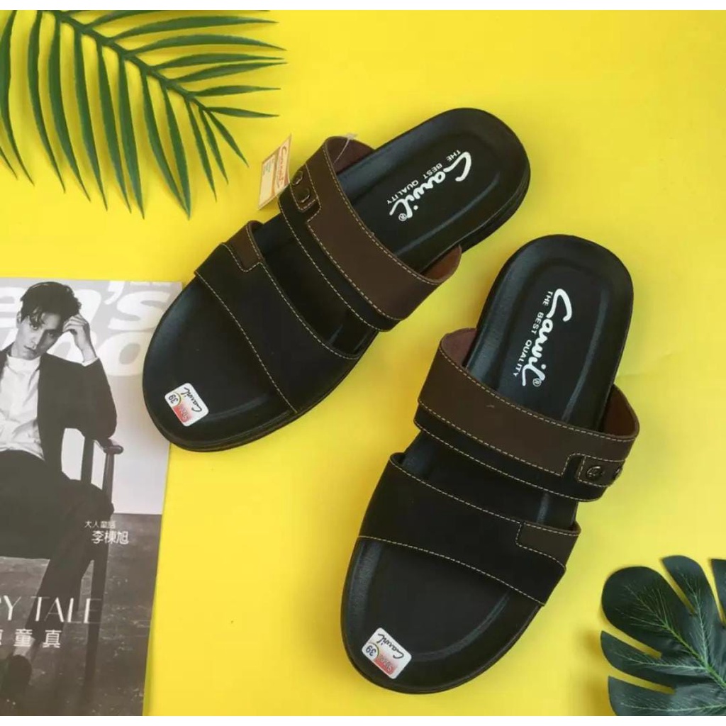 Sandal Pria New Design/Sandal Casual/Sandal Jepit/Sandal Slop/Carvil Coklat