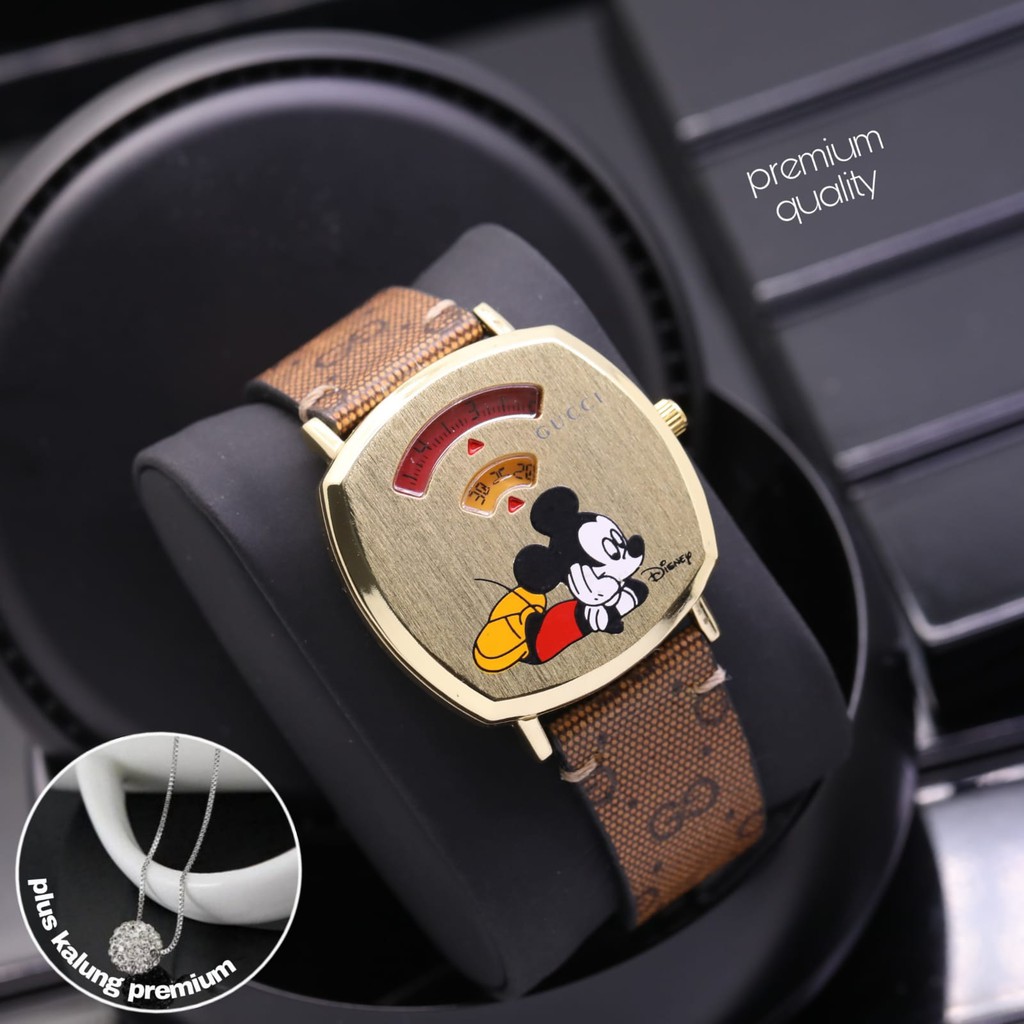 Jam Tangan Wanita Mickey 3,7CM Spin Rantai Pasir Magnet+Free Kalung Korea /Jam Tangan Wanita Anak
