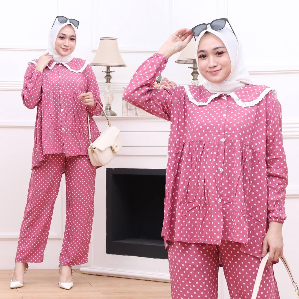 Poka Setelan Rayon Wanita Lengan Panjang Baju One Set Daily Fashion Kekinian