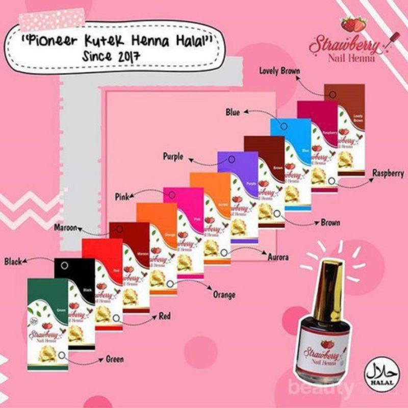 Henna Strawberry nail henna BPOM Mini 5ml- kutek Henna halal