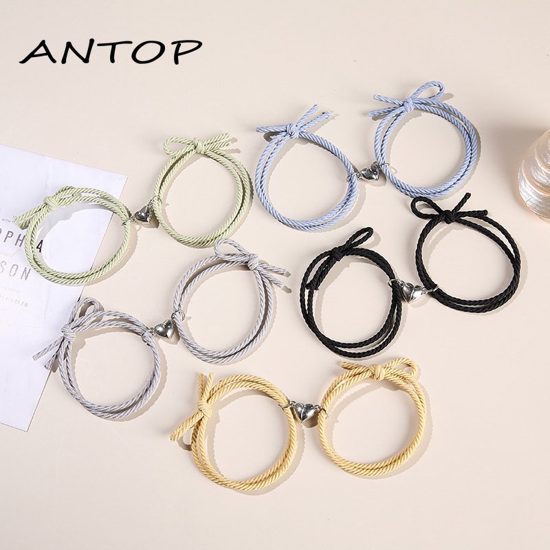 2 Pcs Gelang Couple Magnet Attract Each Other Gelang Elastis Pasangan Pria Dan Wanita ANTOP