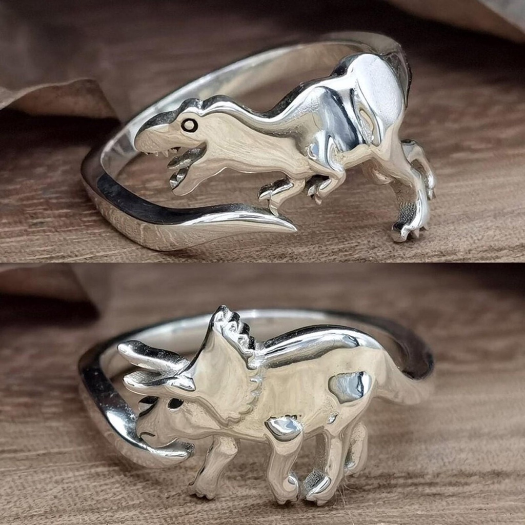 Preva Cincin Dinosaurus Wanita Triceratops Tyrannosaurus Bukaan Adjustable