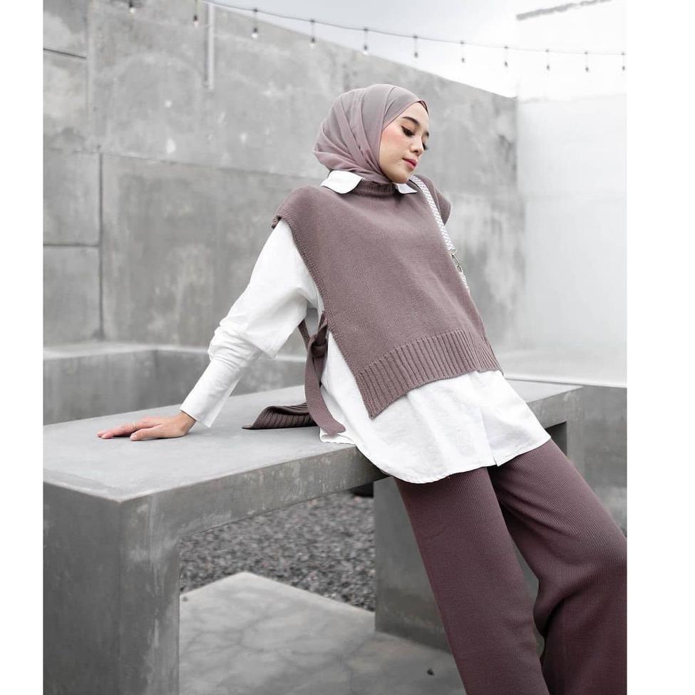 Rompi Rajut Tali Samping Wanita Polos Vest Knit Outer Kekinian Lova Vest T1S9