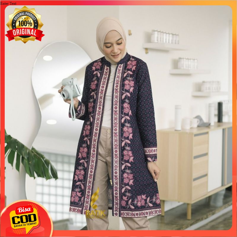 TUNIK MOTIF ROSELA ATASAN BATIK WANITA LENGAN PANJANG KATUN PRINTING BATIK PRABUSENO ORIGINAL BATIK 
