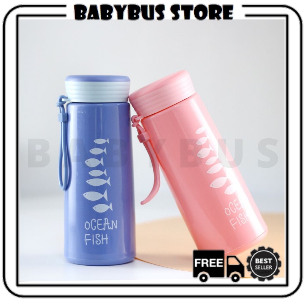 BBS BM5 Botol Minum Kaca Ocean Fish 360ml / Minnow Cup Tumbler / Botol Minum Ocean Fish Import / Tumbler Botol Minum Kaca Bening Cover Plastik Motif Ikan