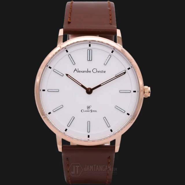 Alexandre Christie AC 8492 MH LRGSL Man White Dial Brown Leather Strap
