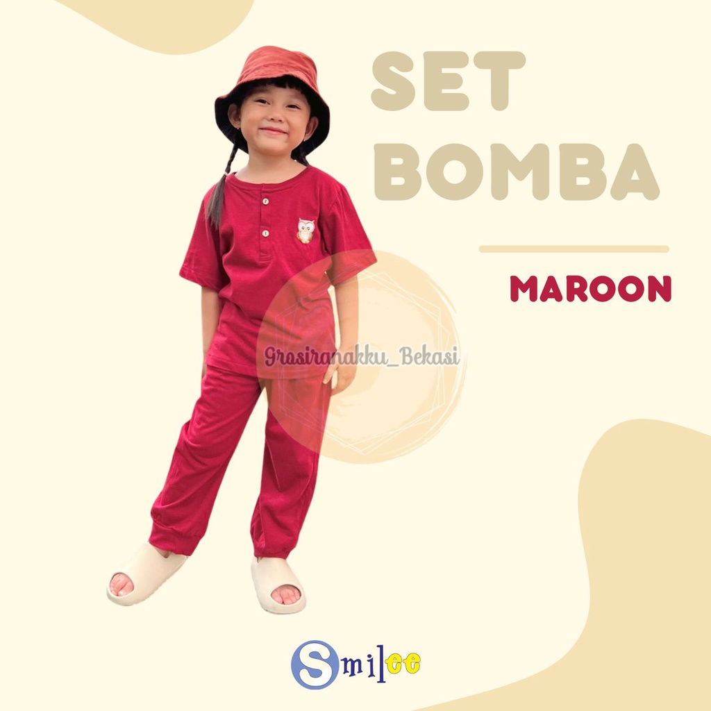 Setelan Anak Smilee Unisex Bomba Warna Maroon Size 1-5tahun