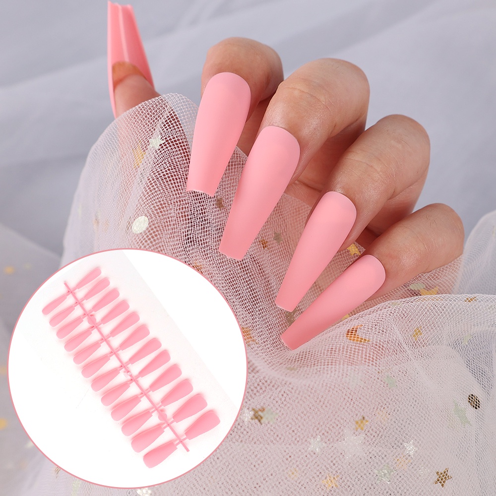 [ Solid Color Matte Super Long Coffin False Nail DIY Manicure Nail Art  for Girls ]