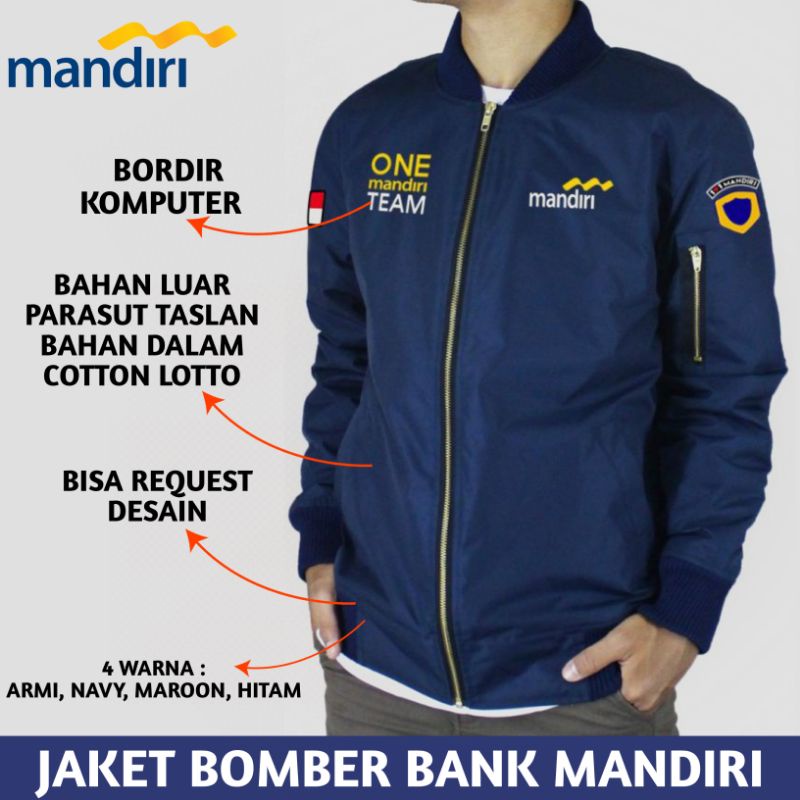 Jaket Bomber Parasut Bordir Logo Bank Mandiri One Mandiri Team - Jaket BUMN