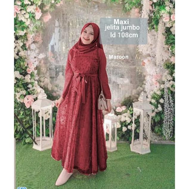 Baju Gamis Muslim Wanita - Gamis Maxi Jelita jumbo maroon