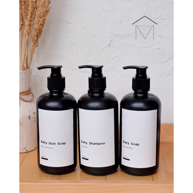BOTOL SABUN SHAMPOO BAYI HITAM 500ML REFILL PUMP MINIMALIS AESTHETIC PUMP 1000ML DISPENSER SABUN BAB