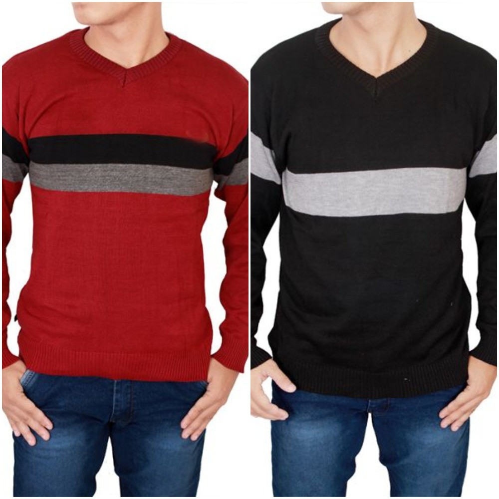 Sweater Pria Motif V-Neck Kombinasi / Premium Quality - Bahan Rajut (COMB)