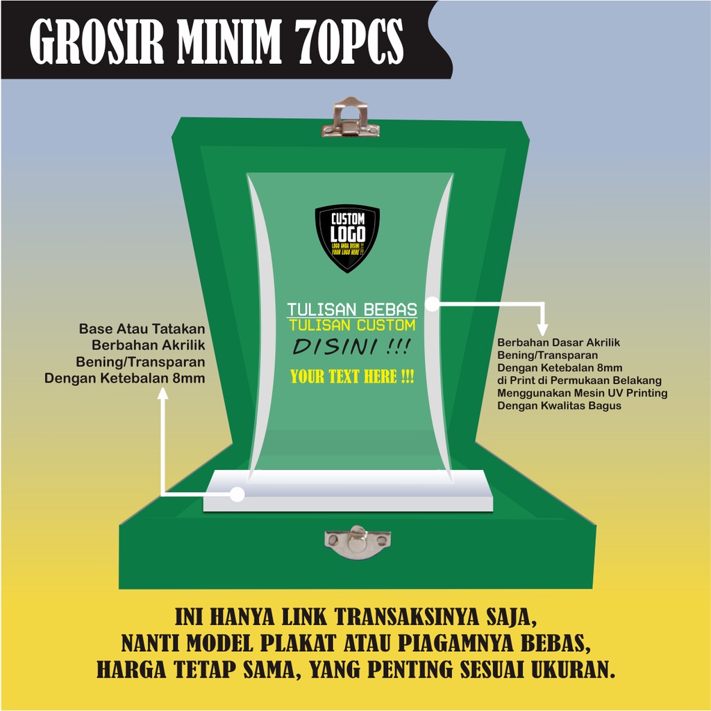 GROSIR MINIM 70PCS, PLAKAT, PIALA, PIAGAM, MEDALI, VANDEL, PLAKAT AKRILIK, PLAKAT ACRYLIC, PIAGAM AK