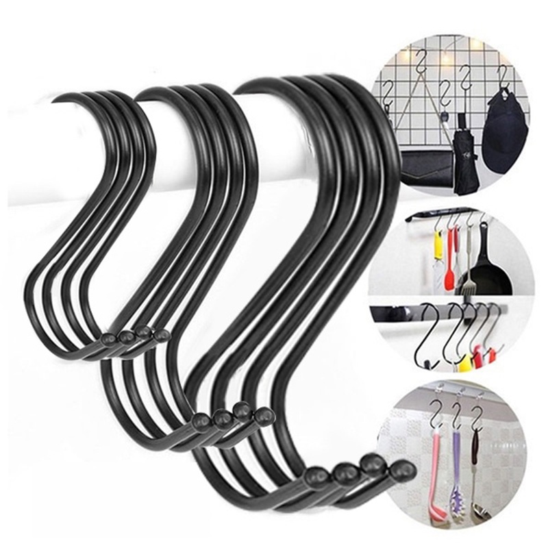 2 Pcs Home Creative Seamless Black S Shaped Hooks / Kitchen Bedroom Coats Bag Hats Towels Key Hanging Holder Organizer Accessories for Kitchen,Bedroom