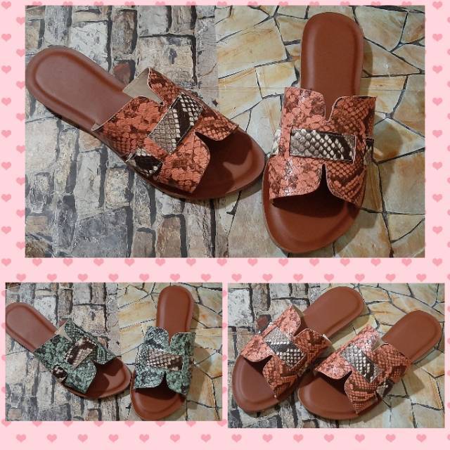 sandal kulit sapi motif ular
