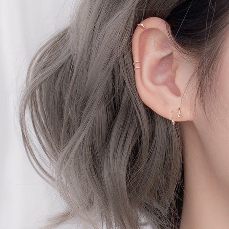 [ACKER] 1Pair 100% S925 Perak 1 Pasang Anting-Anting Lingkaran Kecil Helix Piercing Hoop Minimalis Hypoallergenic Untuk Wanita