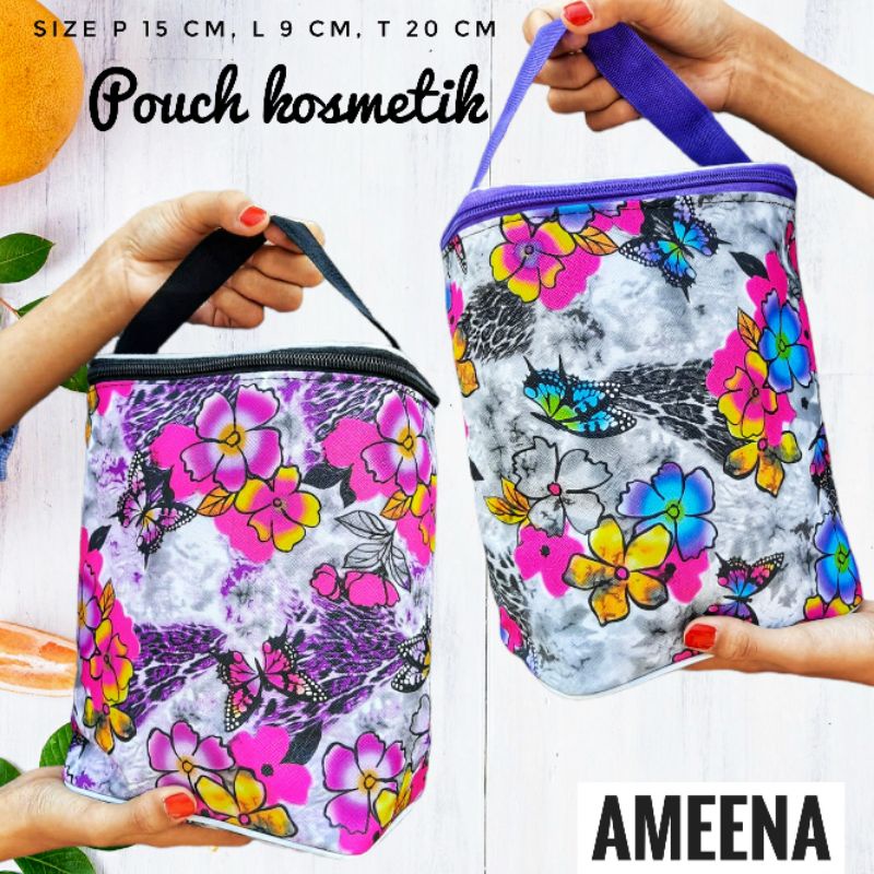 POUCH KOSMETIK MOTIF MODEL BERDIRI