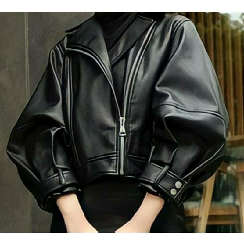 Jaket Kulit Wanita Crop Antik Mantel kembung Terlaris