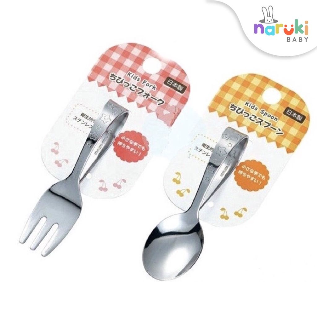 Sendok Garpu Makan Bayi Anak Stainless Feeding Spoon Fork Set Japan