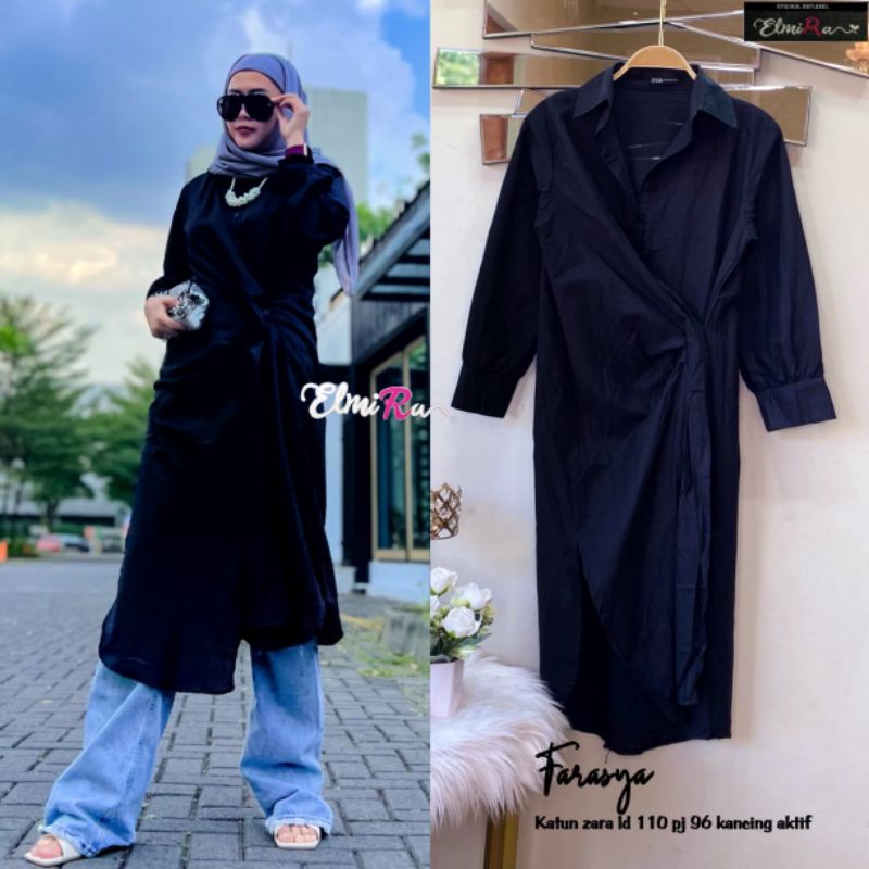 FARASYA TUNIK BY ELMIRA / TUNIK WANITA MUSLIMAH / Hitam polos kekinian