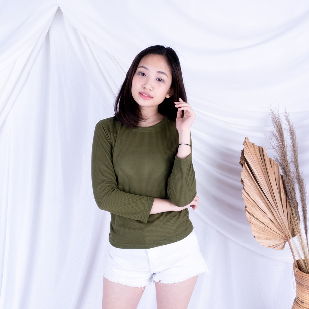 Kally RIB  - Longsleeve Rib Basic Sweater Premium Baju Lengan Panjang Wanita-ARMY