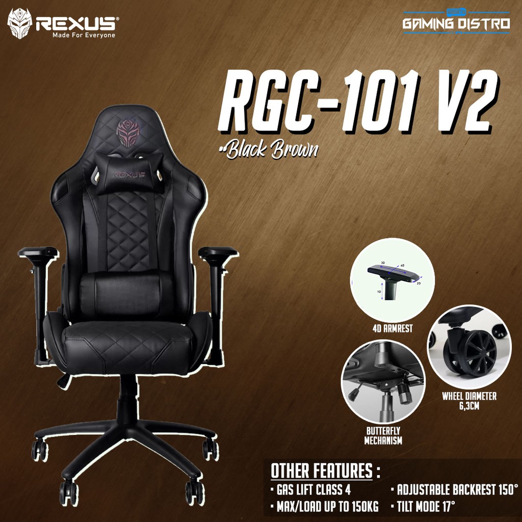 Rexus Gaming Chair - Kursi Gaming Rexus RGC 101 Black Brown