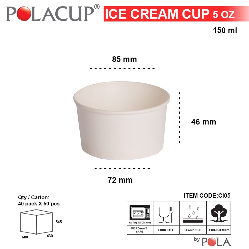 POLA Paper Ice Cream Cup Murah 5 oz / Gelas Kertas Es Krim 150 ml - 50pcs