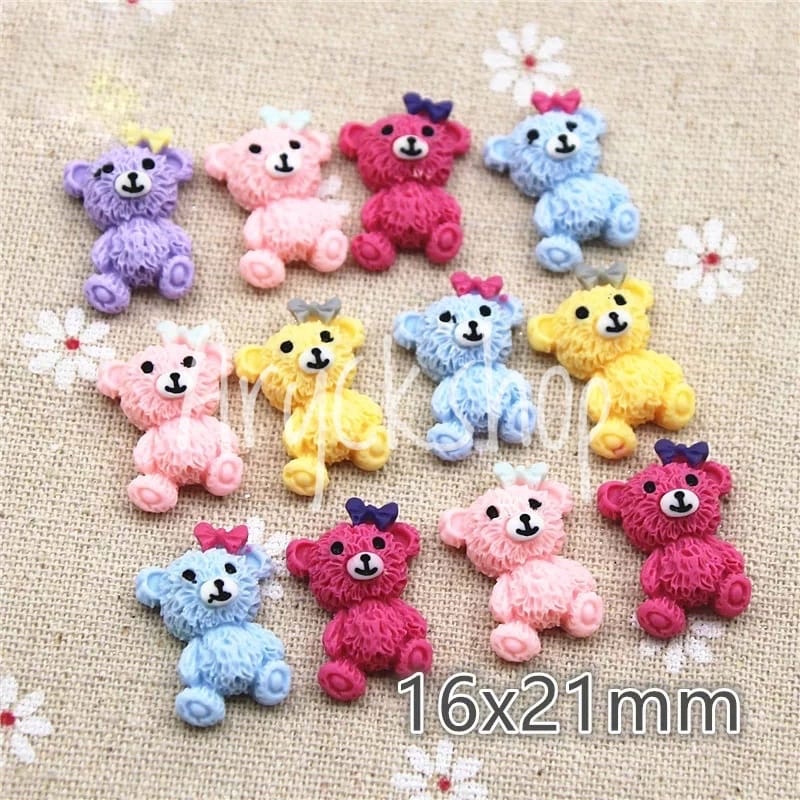 Resin Boneka Beruang Pita 16x21mm isi 4pcs Bahan craft tasbih Digital bling aksesoris rambut jepit