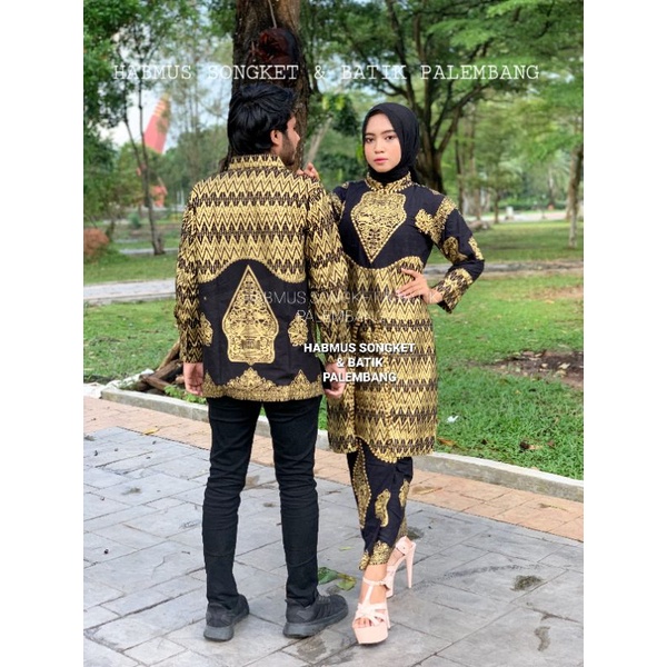 COUPLE SETELAN BATIK SONGKET PALEMBANG WAYANG HITAM