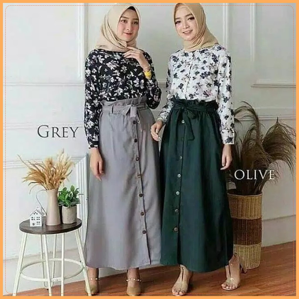 Alny Hijab - Rok panjang Kancing Moscrepe Premium Skirt Wanita