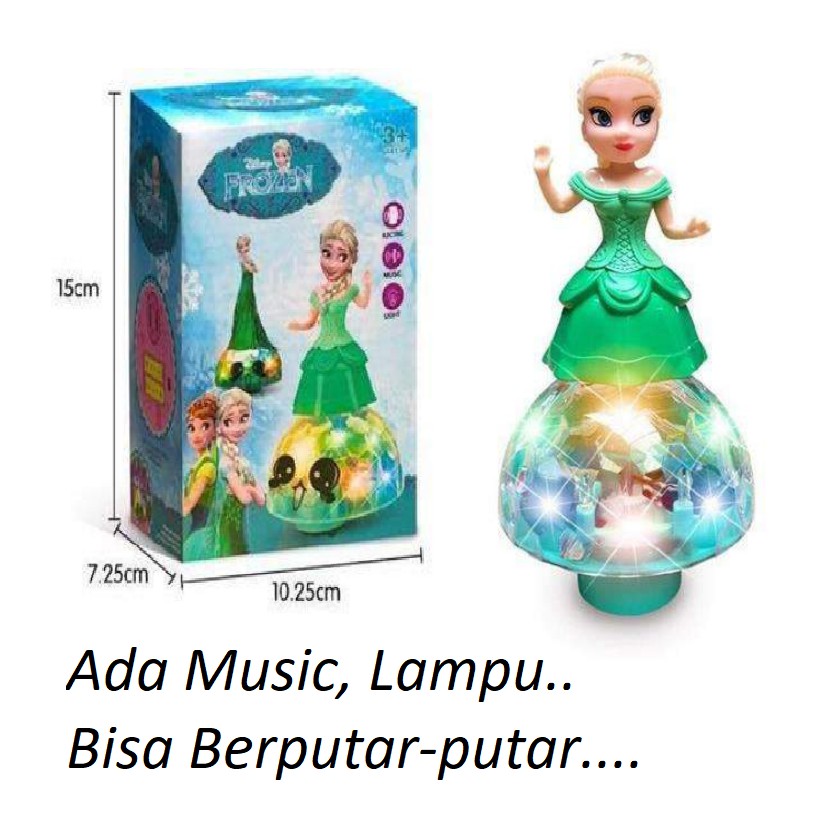 Mainan Baby Girl Boneka Bisa Berputar Frozen Hijau Smile Lampu Musik BS