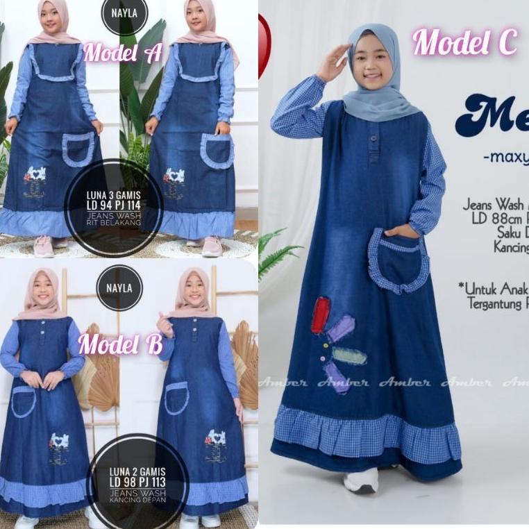GRATIS ONGKIR Nayla Maxy Kids Gamis Anak Jeans levis usia 8-12 tahun Remaja Tanggung Bahan Denim Ade